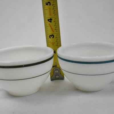 14 Pc Pyrex Double Tough Small Bowls & Cups: White/Green & White/Blue - Vintage