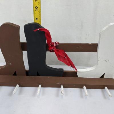 3 Piece Painted Wooden Western Decor - 2 Cacti & Cowboy Boots Hanger