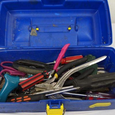 Blue Plano Tackle Box with Various Tools