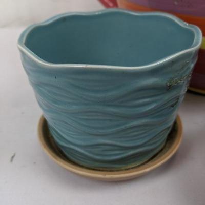 4 Piece Ceramic Pots - Large Pink/Orange/Yellow, Smaller Blue/Purple/Yellow