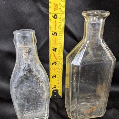 4 Piece Clear Glass Lot - Green Tint Decanter, Small Pitcher, & Antique Bottles