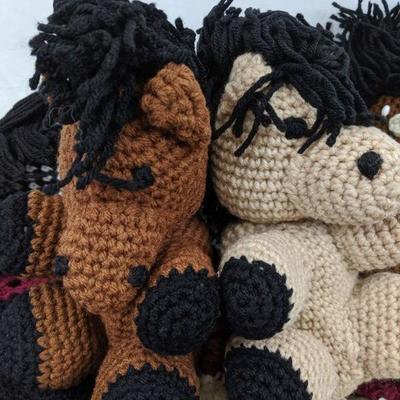 8 Piece Crochet Lot - Blanket, Beanie, Mittens, Horses, Zebra, & More