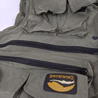 Browning Fly Fishing Vest, Size L - Great Condition, 2 Small Holes as Shown