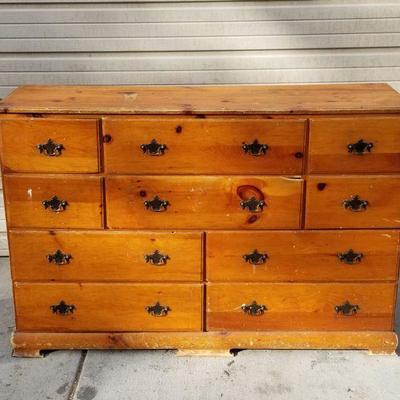10 Drawer Dresser, Orange Stained Wood