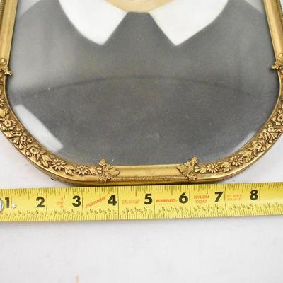 Vintage Domed Frame Image. Rounded Rectangle Gold Frame Maroon Velvet Backing