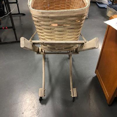 Lot #30 Antique Baby Bassinet With Rustic homemade Stand 