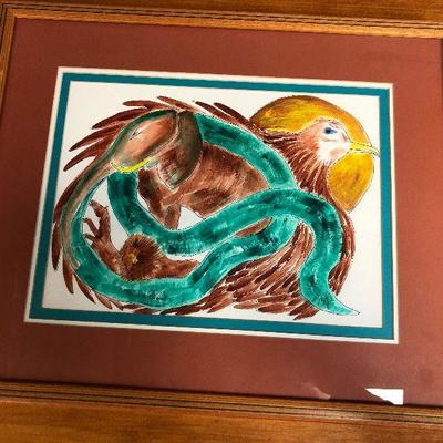 Lot #44 Framed Art Native Spirit Animals Snake, Lion Eagle