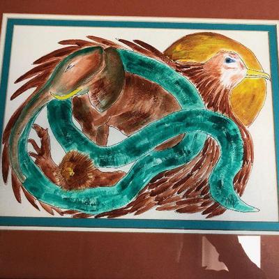 Lot #44 Framed Art Native Spirit Animals Snake, Lion Eagle