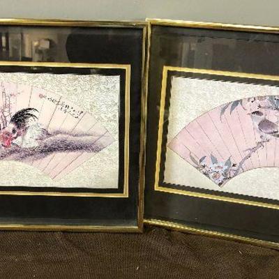 Lot #104 Pair of Asian Prints Framed - Rooster and Song bird