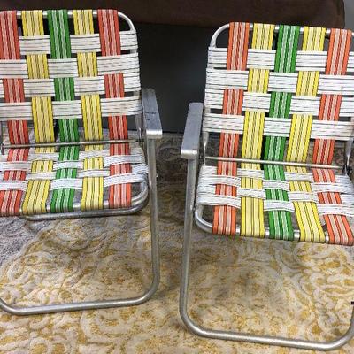 Lot #113 Pair of vintage Aluminum Folding Lawn Chairs