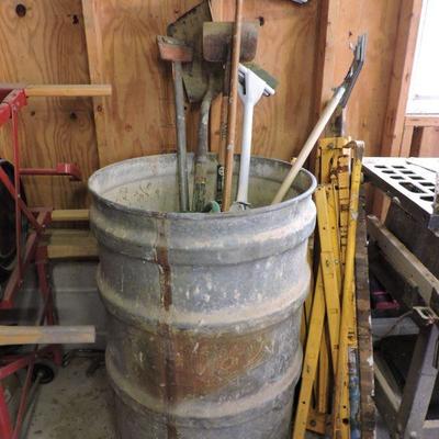 55 Gallon Galvanized Steel Drum and Tools