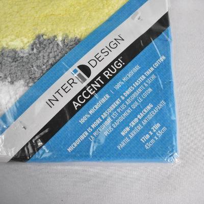 2 Piece Bathroom: Accent Rug Gray/Yellow/White & Long Shower Curtain Liner - New