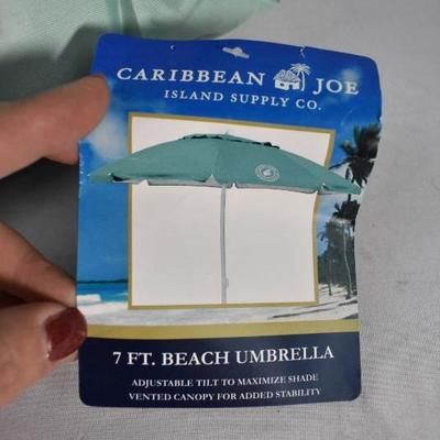 Caribbean Joe 7' Tilting Double Canopy Beach Umbrella with Case, Mint - New