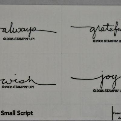 Stampin' Up! Small Script Unmounted Retired Wooden Rubber Stamp Set of 4 - New