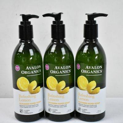 Avalon Organics Refreshing Lemon Glycerin Hand Soap, 3 Bottles, 12 oz Each - New