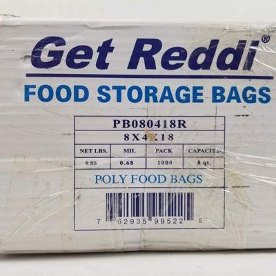 Get Reddi Food Storage Bags, 8x4x18, 8 Quart Bags, 9.5lb Case - Damaged Box, New