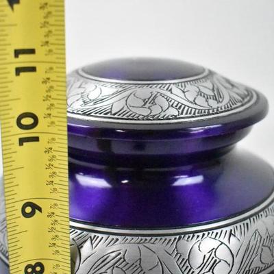Mulberry w/ Silver Band Cremation Urn for Human Ashes , Adult Urn, Purple - New