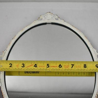 Oval Mirror with Worn White Metal Decorative Details - New