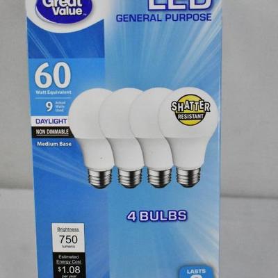 LED Light Bulbs, Package of 4, 60W Equivalent, Non Dimmable - New