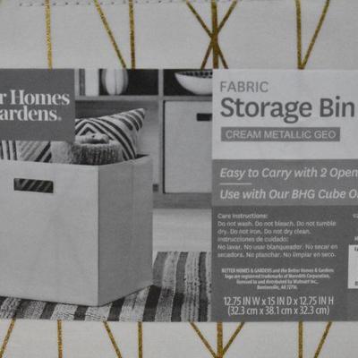 Qty 2 BH&G Fabric Storage Bin, Cream Metallic Geo 12.75