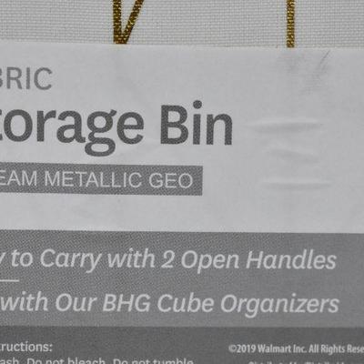 Qty 2 BH&G Fabric Storage Bin, Cream Metallic Geo 12.75