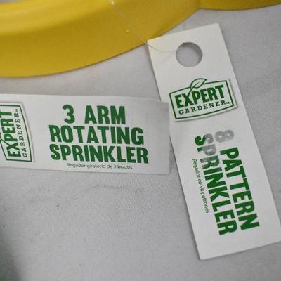 2 Sprinklers by Expert Gardner: 3 Arm Rotating & 8 Pattern Sprinkler - New