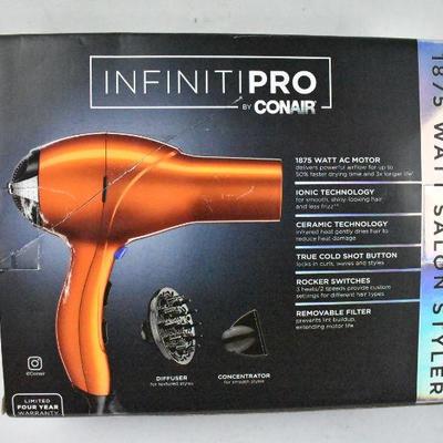 Infiniti Pro 1875 Watt Salon Styler Hair Dryer, Orange - New, Damaged Box