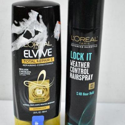 2 Pc Loreal Hair Products: Elvive Repair Conditioner & Lock it Hairspray - New