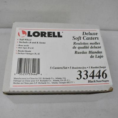 Lorell Deluxe Soft Casters, 5 Black Wheels w/ Hardware, 33446 - New, Open Box