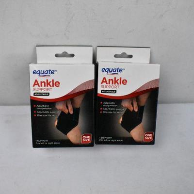 Two Equate Adjustable Ankle Supports, One Size Fits Most, Either Foot - New