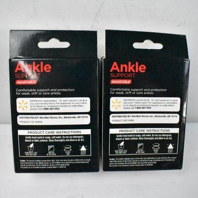 Two Equate Adjustable Ankle Supports, One Size Fits Most, Either Foot - New
