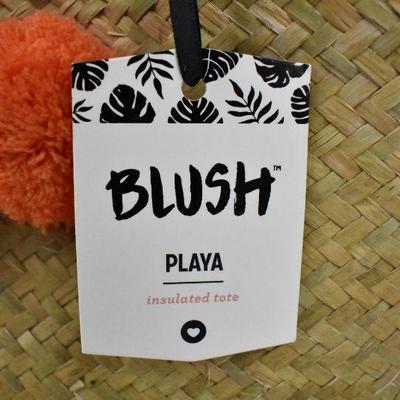 Blush Playa Insulated Tote, Wicker Outside Look with Pom-Poms - New