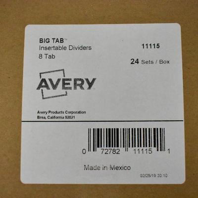 Avery Big Tab Insertable Dividers, 8 Tabs, 24 Sets - New