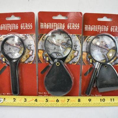 Three Varying Styles of Magnifying Glasses - New