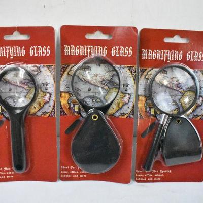 Three Varying Styles of Magnifying Glasses - New