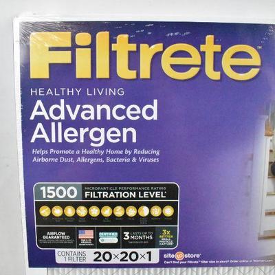 Two 3M Filtrete Advanced Allergen Filters, 20x20x1