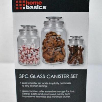 Home Basics 3 pc Glass Canister Set. Damaged Box - New