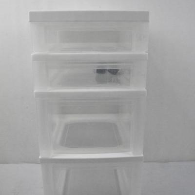 4 Drawer Cart with Casters. Clear/White. (2 small drawers, 2 big drawers) - New