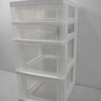 4 Drawer Cart with Casters. Clear/White. (2 small drawers, 2 big drawers) - New