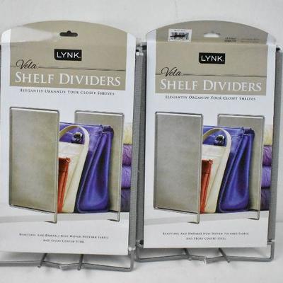 Lynk Vela Shelf Dividers - Closet Shelf Organizer (2 sets of 2) - Platinum - New