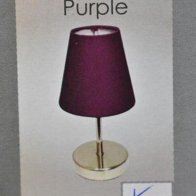 Simple Designs Sand Nickel Mini Basic Table Lamp with Fabric Shade, Purple - New