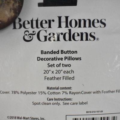 2x BH&G Banded Button Decorative Pillows, Taupe 20x20