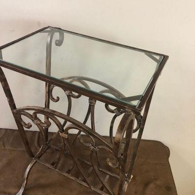 Lot#141 Glass Top Wrought Iron Magazine Table Rack