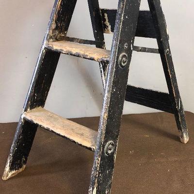 Lot# 220 Vintage Wood Black Painted Step ladder 