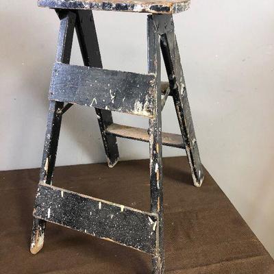 Lot# 220 Vintage Wood Black Painted Step ladder 