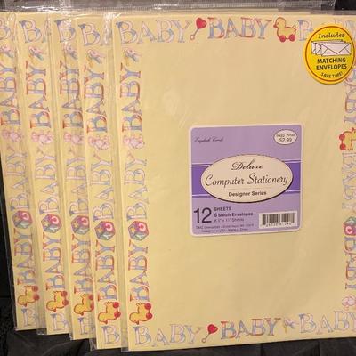 New Five Packages BABY Deluxe Computer Stationary (12 Sheets ea Package - 6 Match Envelopes) 