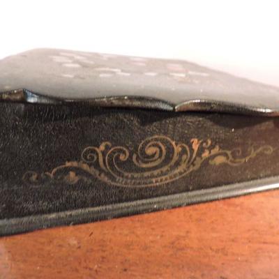 Antique Writing Slope Lap Desk Hand-painted & Inlay Mother Of Pearl