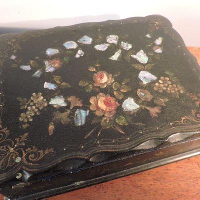 Antique Writing Slope Lap Desk Hand-painted & Inlay Mother Of Pearl