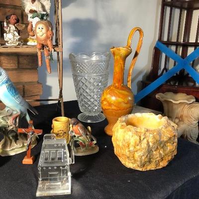Lot 2 - Large Collection of Beautiful Glass Vases, China, Metal Stand, Pottery, Collectible Wood Figures, & China 