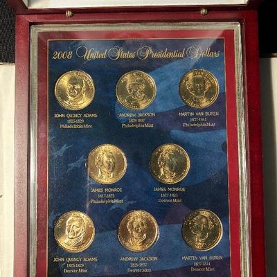 Lot 3 - 2008 US Presidential Dollars - Commemorative Gallery Sets in Wooden display boxes Qty - 2